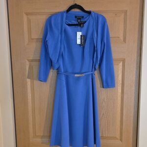 White‎ House Black Market Blue Long Sleeve Dress with Cardigan